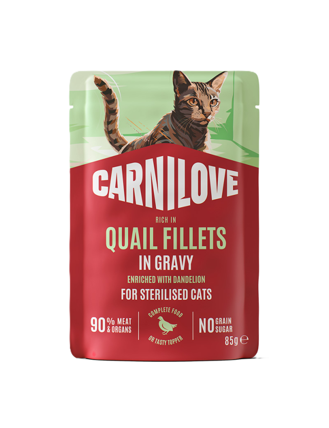 Cat Pouch Gravy rich in Quail enriched with Dandelion for sterilised 85g - Katt - Kattefôr & kattemat - Våtfôr og våtmat - Carnilove