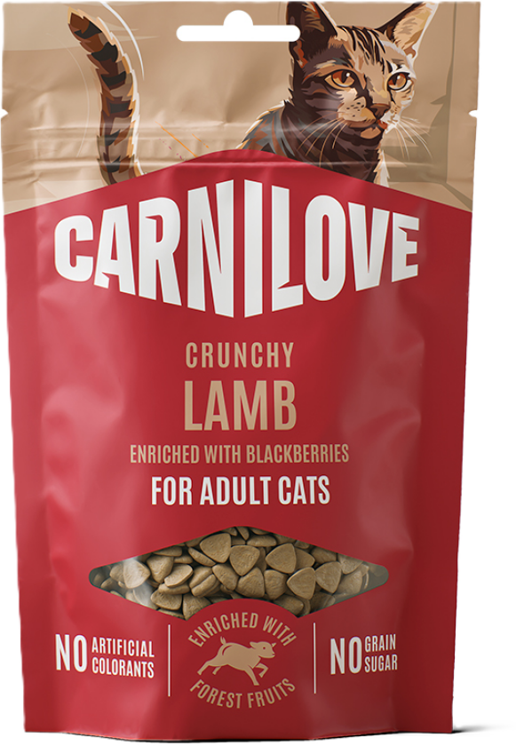 Cat Crunchy Snack Lamb enriched with Blackberries 50g - Katt - Kattegodteri & kattegress - Belønningsgodbiter katt - Carnilove