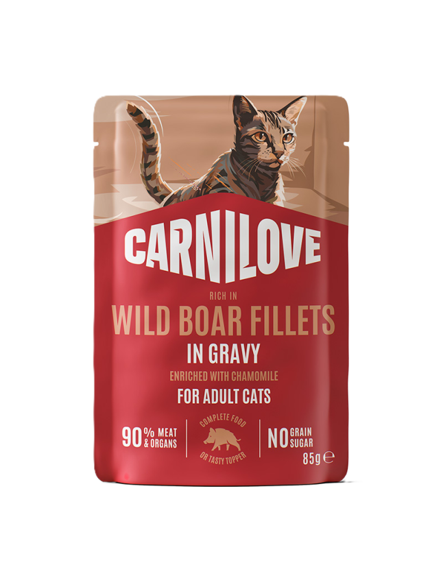 Cat Pouch Gravy rich in Wild Boar enriched with Chamomile 85g - Katt - Kattefôr & kattemat - Våtfôr og våtmat - Carnilove