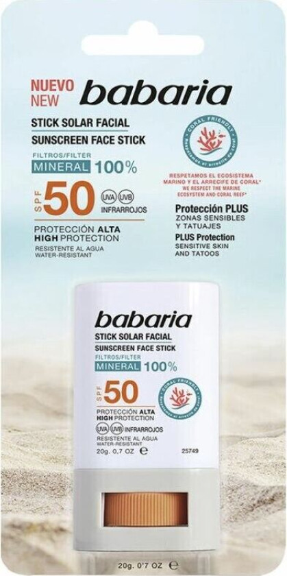 Solkrem Ansikt Babaria Solar Stick Facial Spf 50 20 g