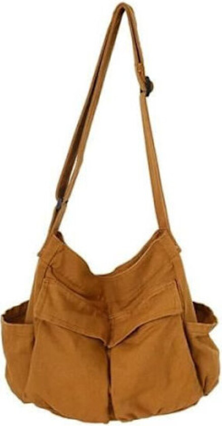 Skulderveske i kanvas for kvinner - Stor crossbody-veske for reise - Flere lommer