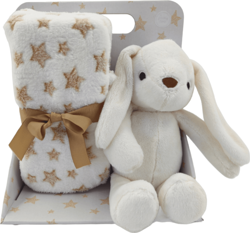 Carlo Baby hvit kanin med Babyteppe i fleece