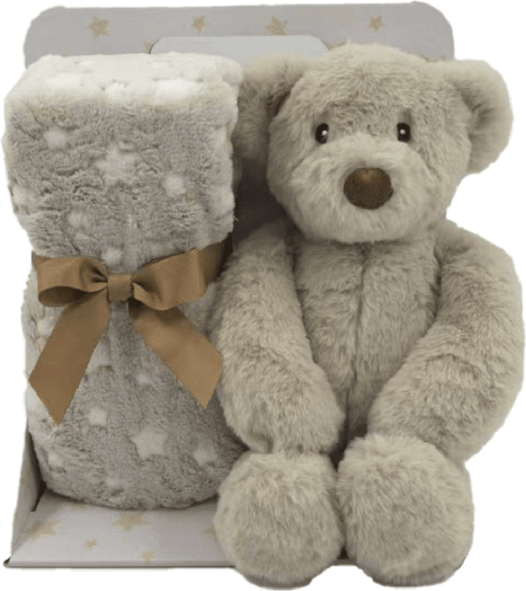 Carlo Baby Beige Teddybjørn med Babyteppe i fleece