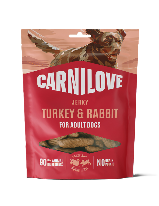 Dog Jerky Turkey & Rabbit 100g - Hund - Hundegodbiter & tyggebein - Belønningsgodbiter for hund - Carnilove