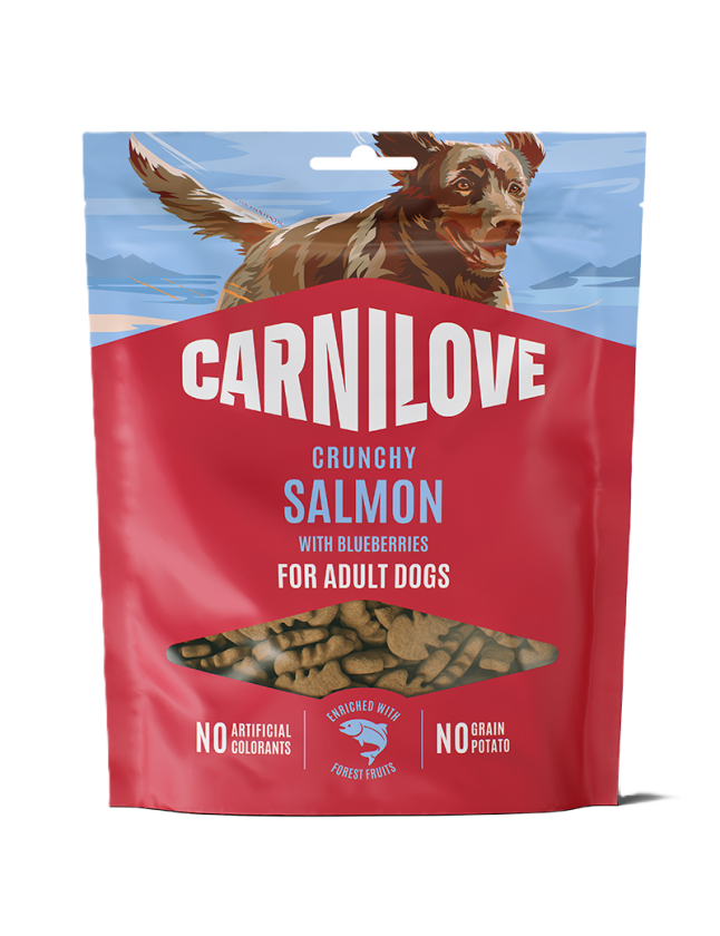 Dog Crunchy Snack Salmon with Blueberries 200g - Hund - Hundegodbiter & tyggebein - Belønningsgodbiter for hund - Carnilove