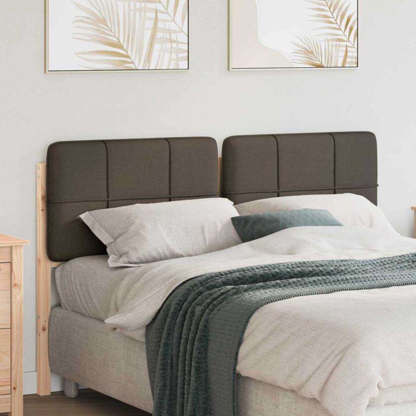 Polstret sengegavl Brun og Taupe 140 cm Massiv furu