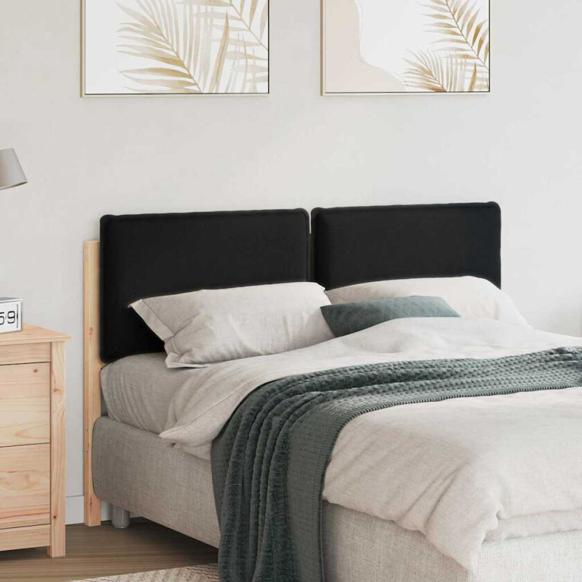 Polstret sengegavl Naturlig og svart 120 cm Massiv furu