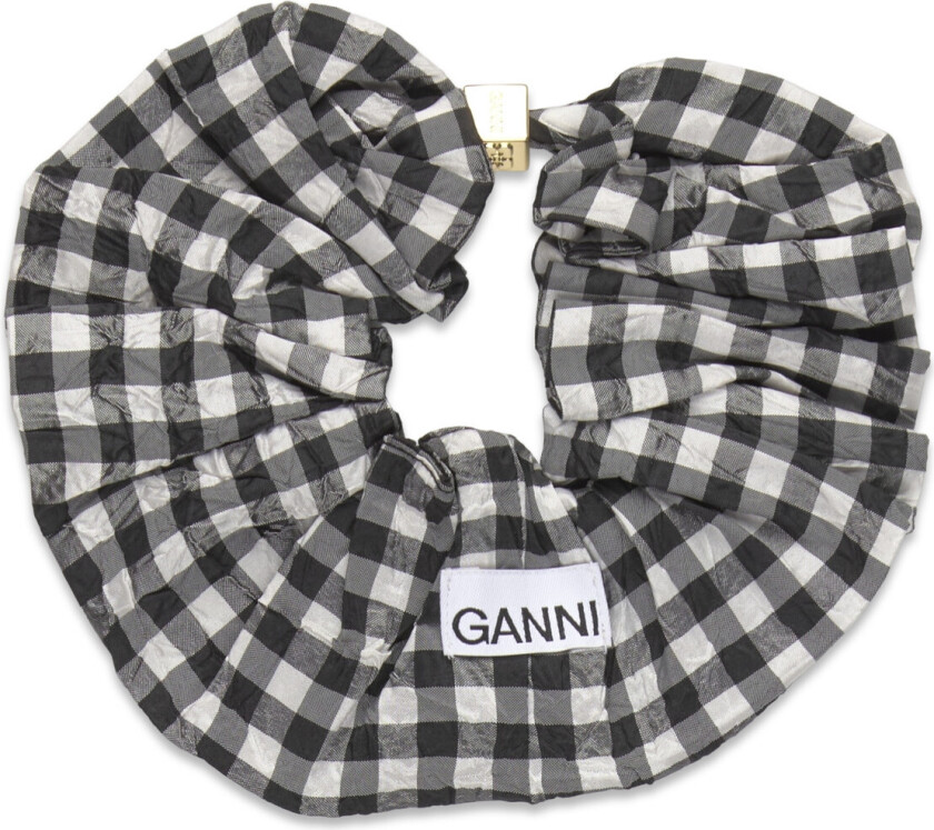 Black Check Crinkled Taffeta Scrunchie - Black - ONE SIZE
