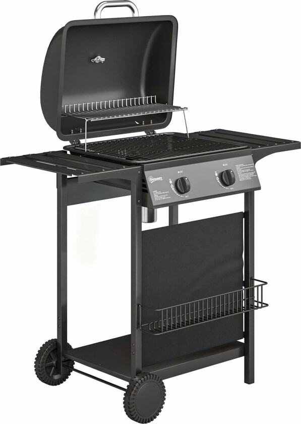 Gassgrill 5kW – 2 brennere, rustfritt stål, sidebord