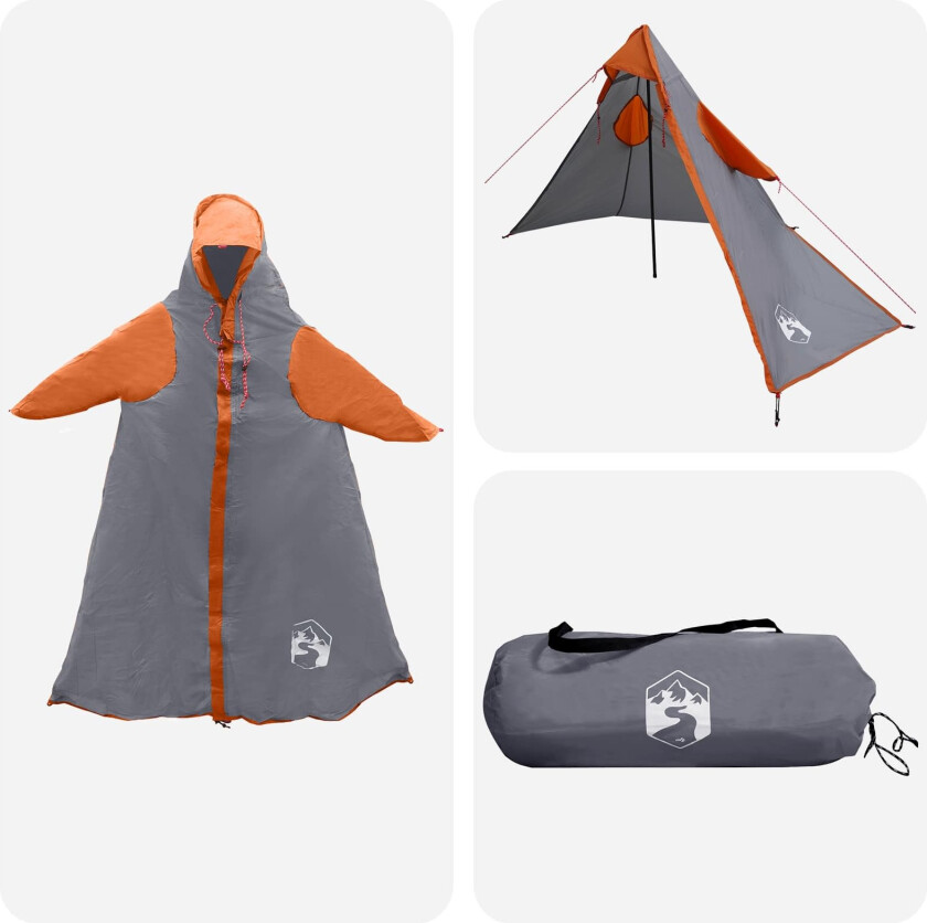 2-i-1 Regn Poncho med Hette Grå og Oransje 262 x 126 x 130 cm