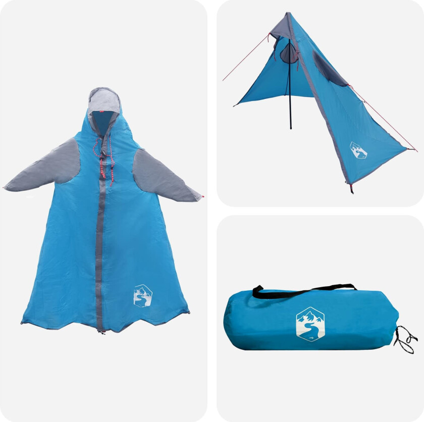 2-i-1 Regn Poncho med Hette Blå 262 x 126 x 130 cm