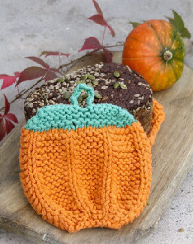 Roasted Pumpkin by DROPS Design - Grytekluter Halloween Strikkeoppskri - 18 x 18 cm