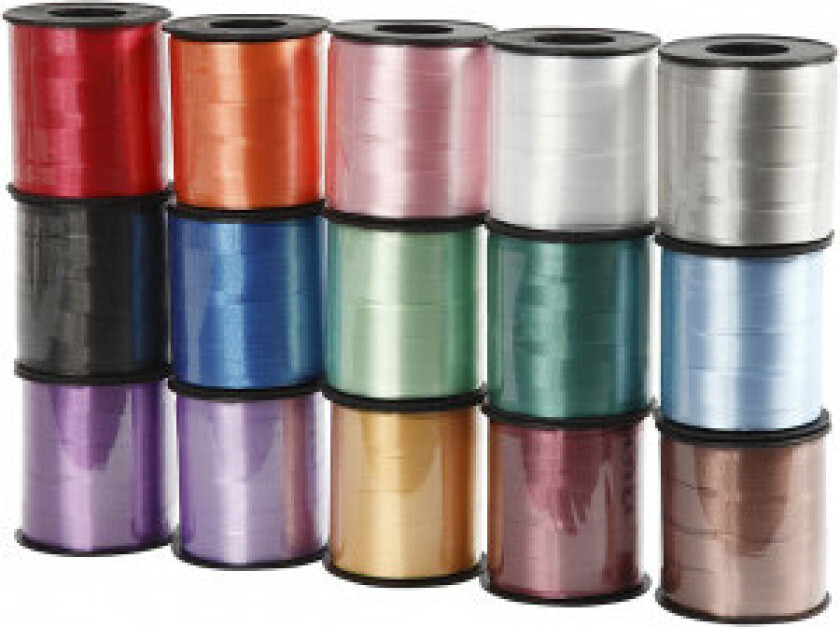 Bilde av Gavebånd , ass. farger, B: 10 mm, blank, 15x50 m/ 1 pk.