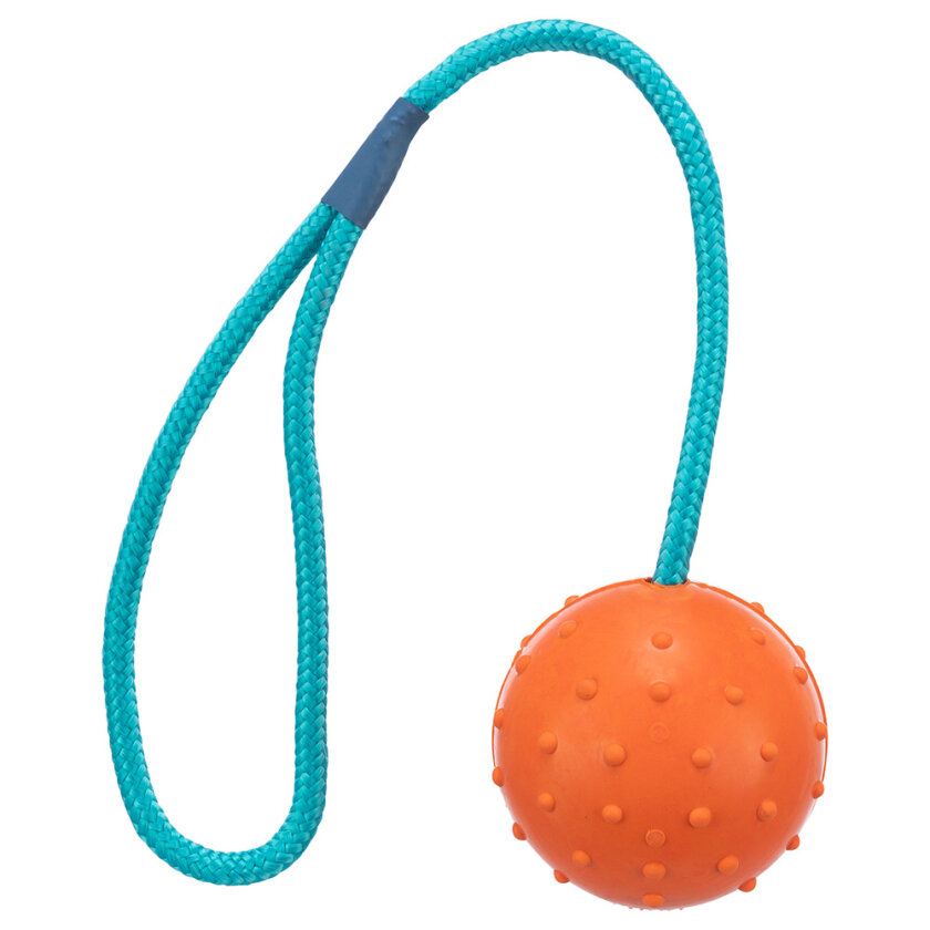 gummiball med kastetau - Ball ca. Ø 6 cm/Tau 30 cm lang