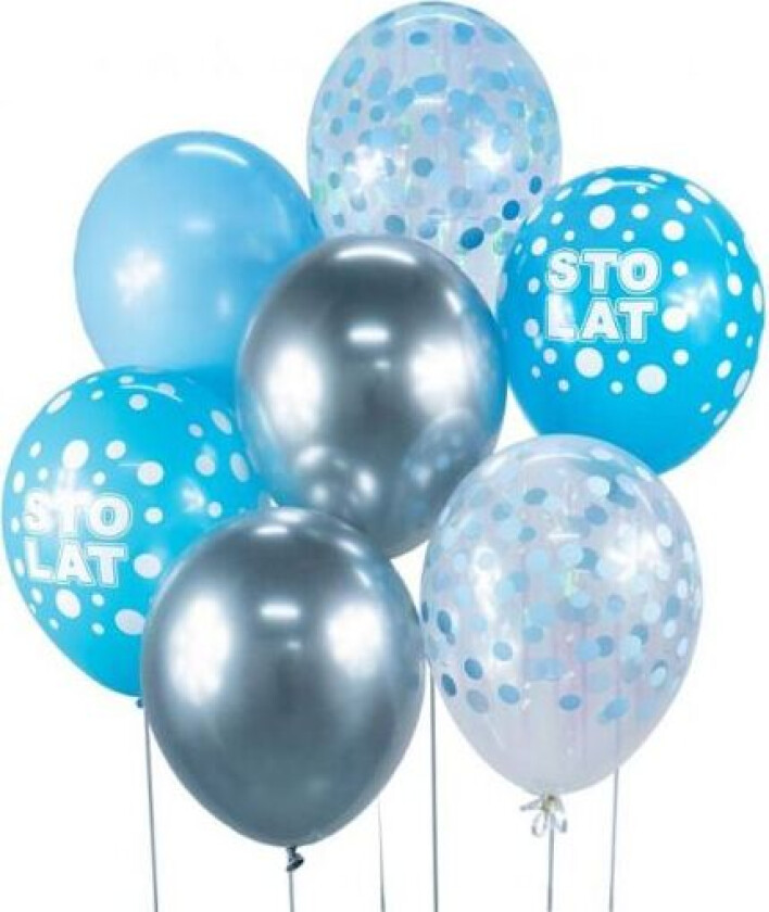 Ballongbukett - Sølv Og Blå 7 Stk.