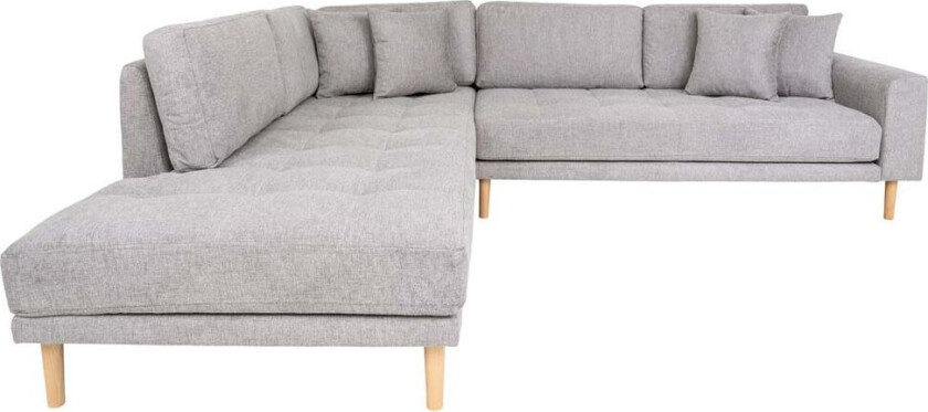 Lido hjørnesofa venstrevent med 4 puter lysegrå.