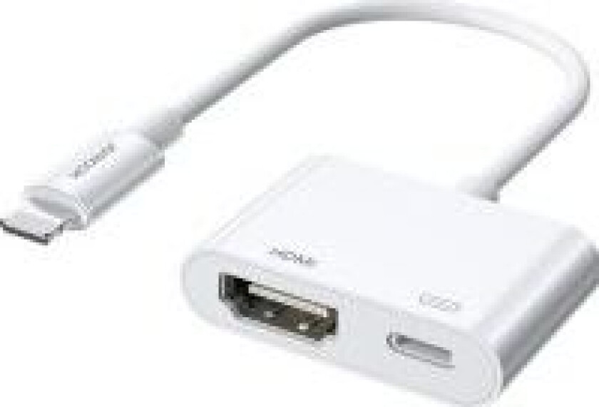 AV-adapter -adapter Lightning (hann) til digital HDMI (hun) + Lightning (hun) adapter FullHD 1080p 60Hz hvit (S-H141 hvit)