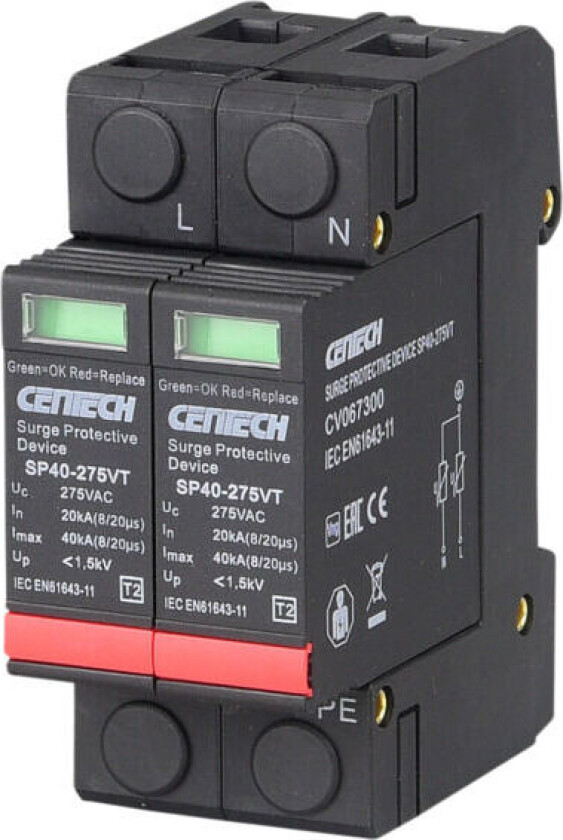 Overspenningsvern 2P type 2 pluggbar 275V - 1601181