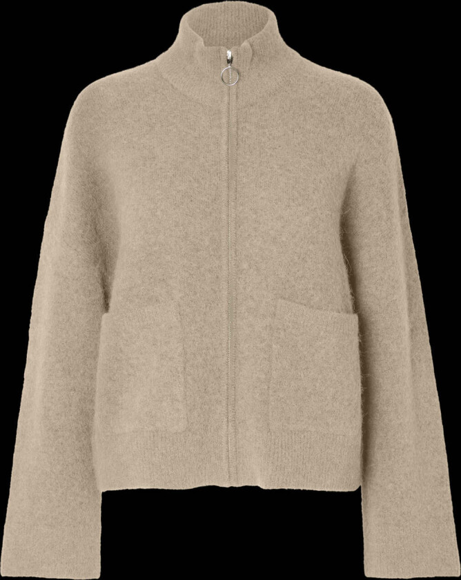 Sia Ras Ls Knit Zipper Cardigan - Humus Melange L