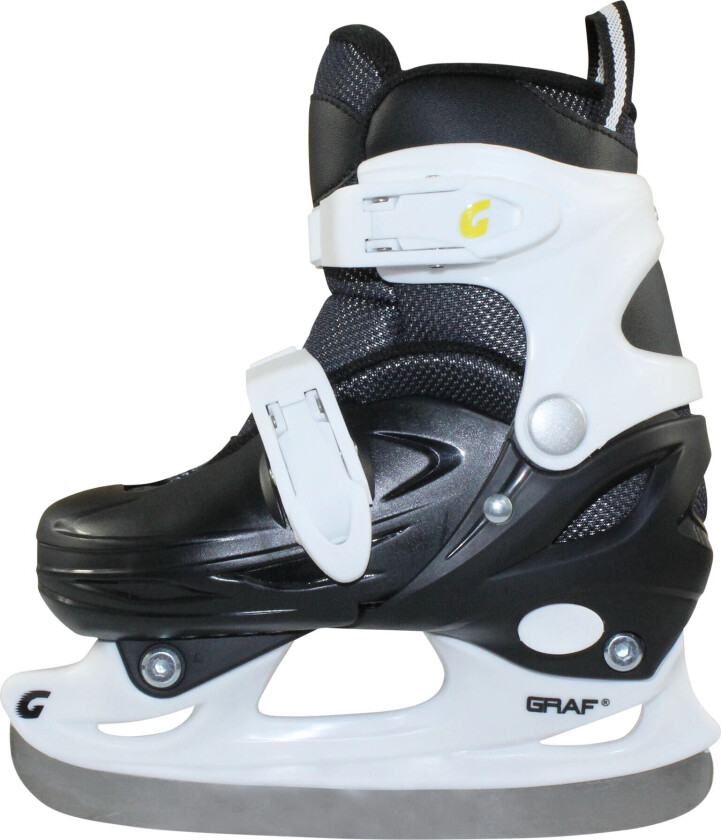 Graf Kid Adjustable Hardshell Ice Skate, hockeyskøyte barn BLACK/WHITE