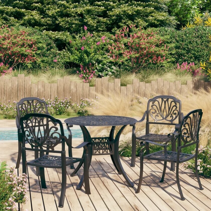 Bistrosett 5 deler støpt aluminium svart