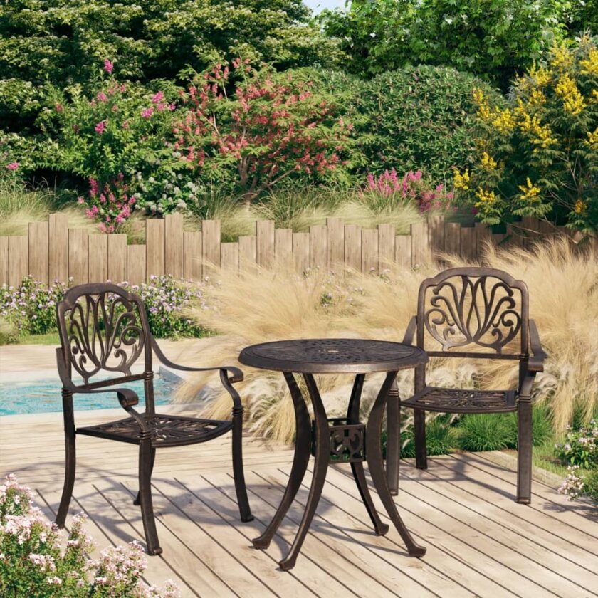 Bistrosett 3 deler støpt aluminium bronse