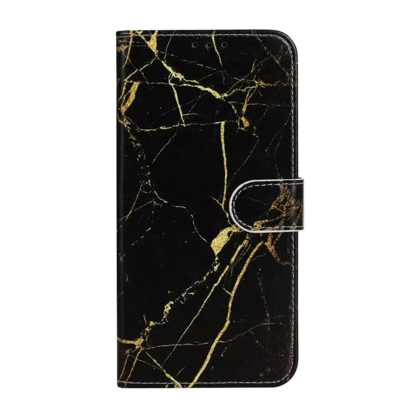 iPhone 12 Pro Max PU Skinndeksel m. Lommebok Marmor - Sort