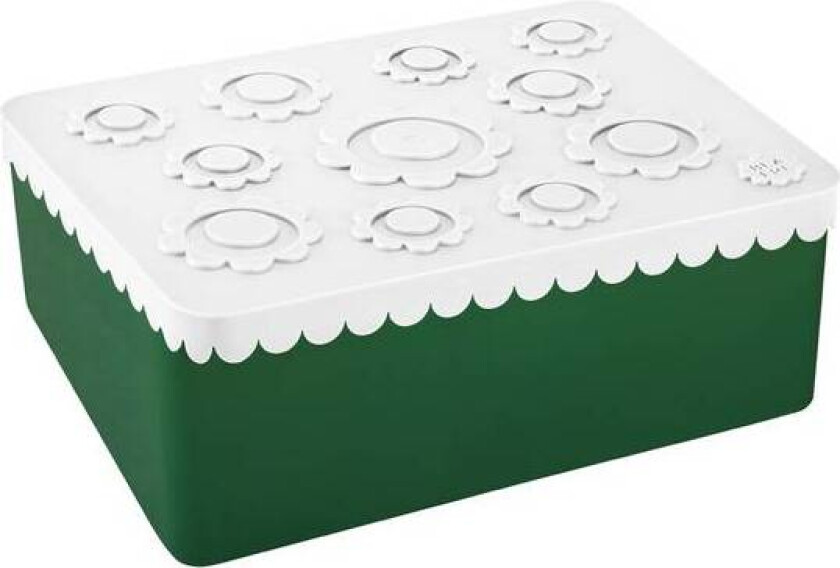 Treroms Matboks I Plast Med Blomster, Hvit/grønn
