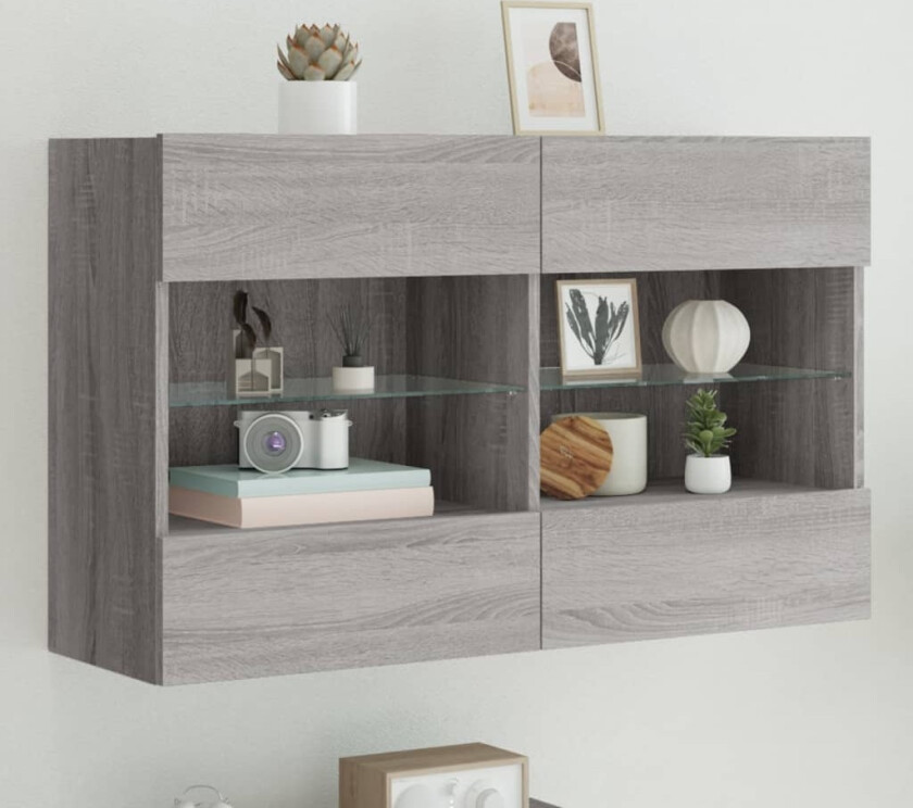 Vegghengt TV-benk med LED grå sonoma 98,5x30x60,5 cm