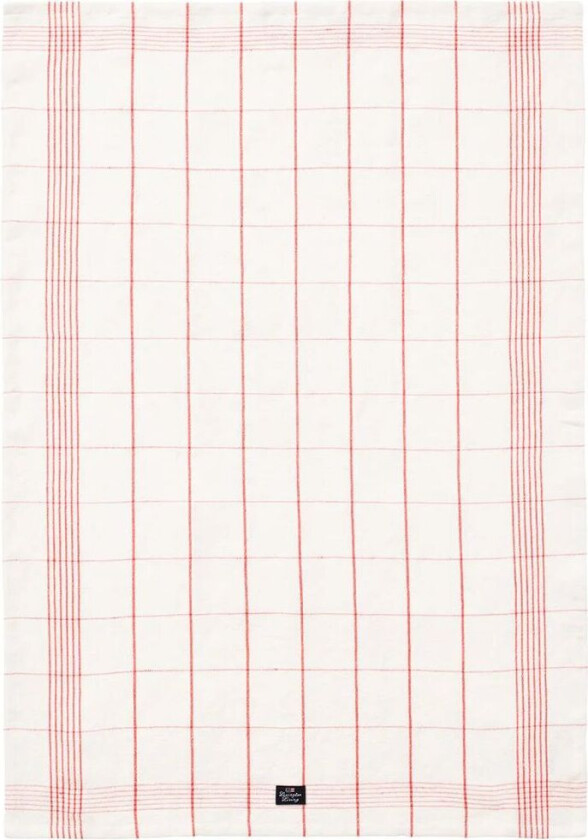 Checked Linen/Cotton kjøkkenhåndkle 50x70 cm White-red