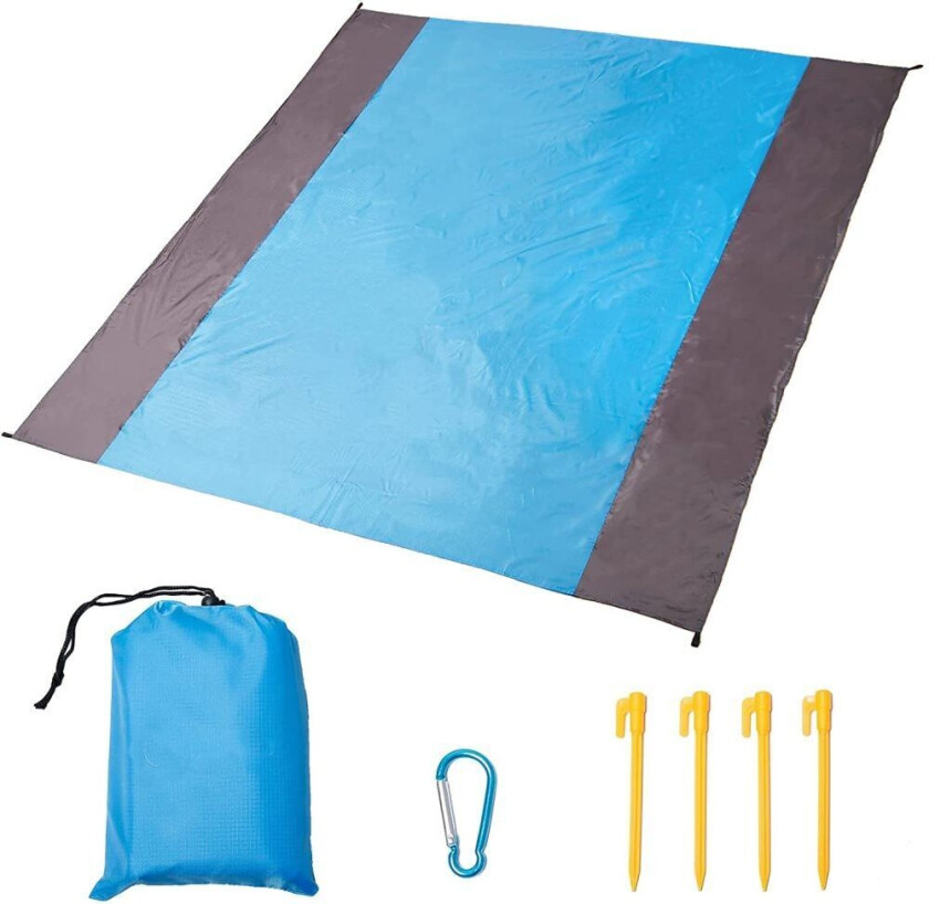 Bilde av XXL multifunksjonelt strandteppe / piknikteppe - blå/grå (200 x 210 cm)