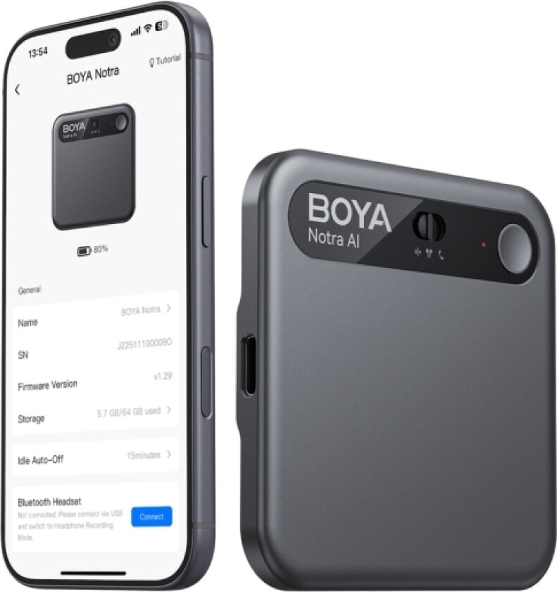 Boya diktafon BOYA Notra med AI-transkripsjon - svart