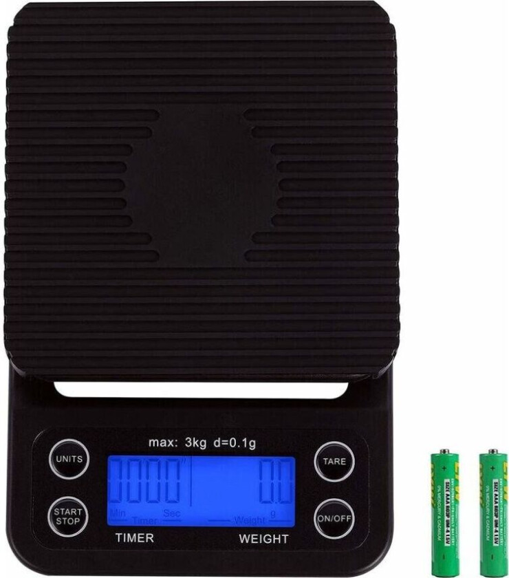 INF Digital kjøkkenvekt / kaffevekt 3 kg/0.1g Svart Sort