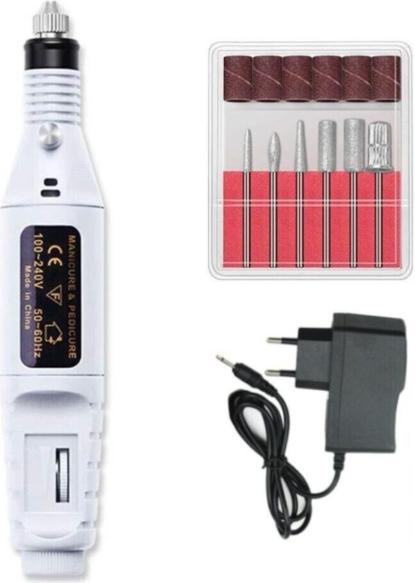 Elektrisk neglefil med 6 bits Hvit