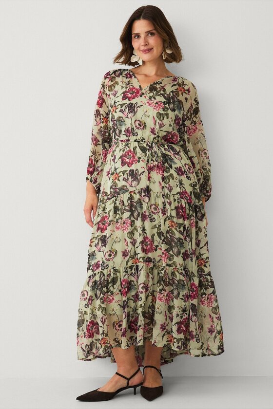Maxikjole i chiffon - Grønn