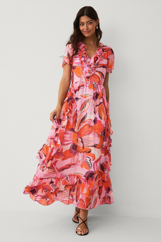 Maxikjole i chiffon - Rosa
