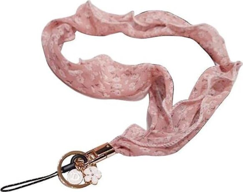 Blomstrete chiffonsilke skjerf-stil telefon lanyard metallanheng nøkkelring telefon nakkestropp rosa