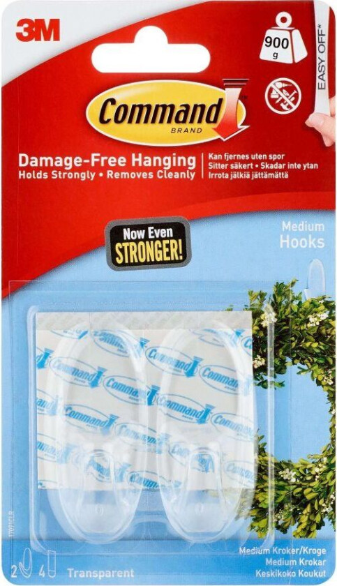 Command Transparent Adhesive Strips med middels gjennomsiktige kroker