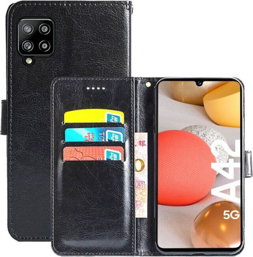 Lommebokdeksel 3-kort Galaxy A42 : Farge - Svart