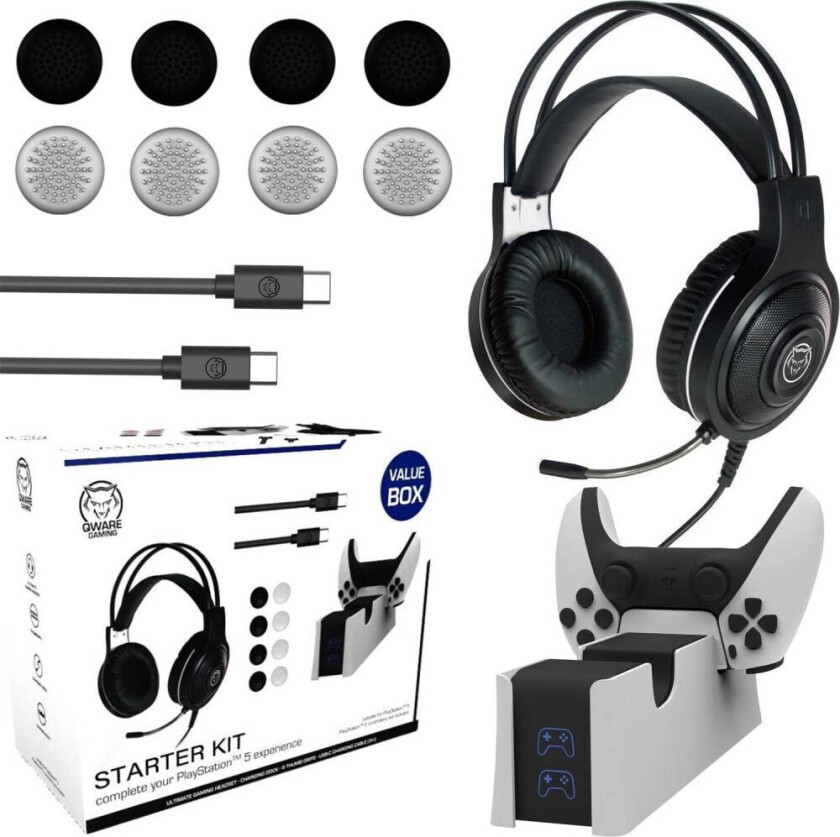 Qware PS5 Gaming Bundle - Kit med headset & laddstation