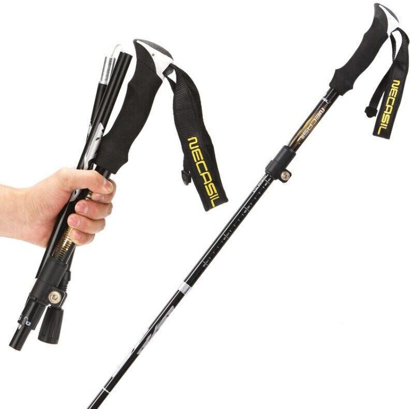 INF Sammenleggbar turstav i fem underseksjoner, sort aluminium