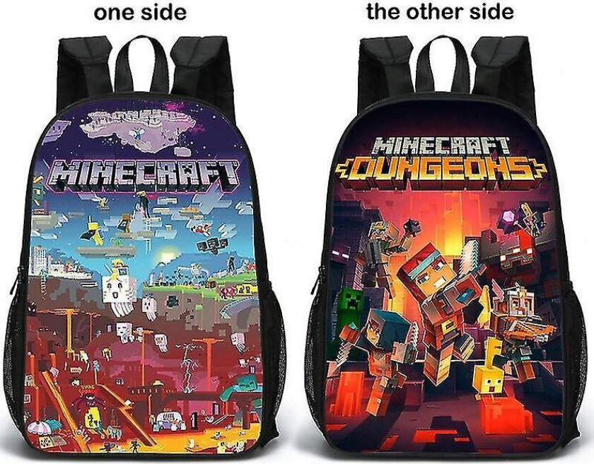Minecraft dobbeltsidig skolesekk