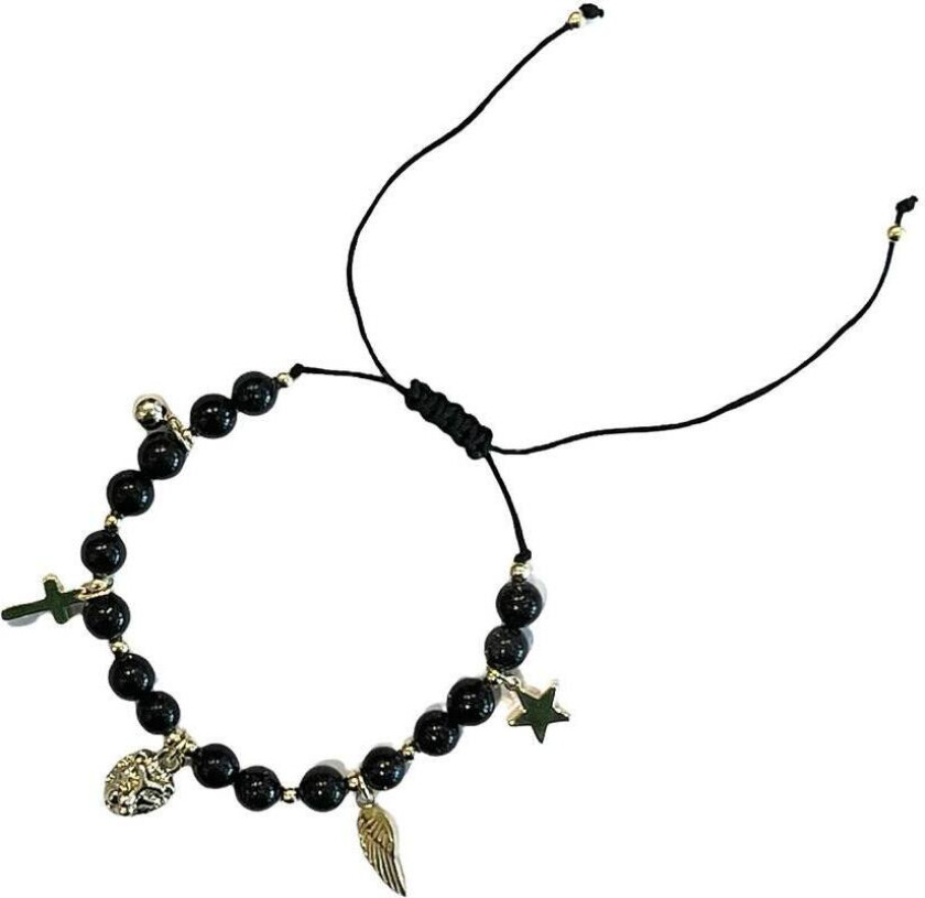 DARK Stone Bead Bracelet With Charms Navy Blue
