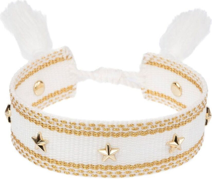 DARK Woven Friendship Bracelet With Star Studs White With Gold
