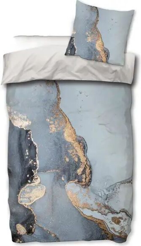 Sateng sengesett - 140x200 cm - 100% Bomullssateng - Marble blå og gull