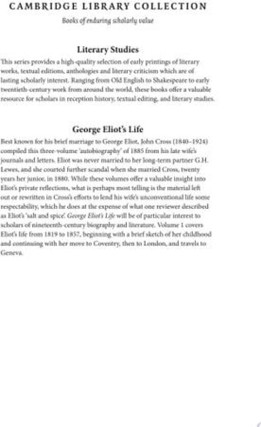 George Eliot’s Life, as Related in her Letters and Journals (Cambridge Library Collection - Literary Studies) av George Eliot (Paperback)