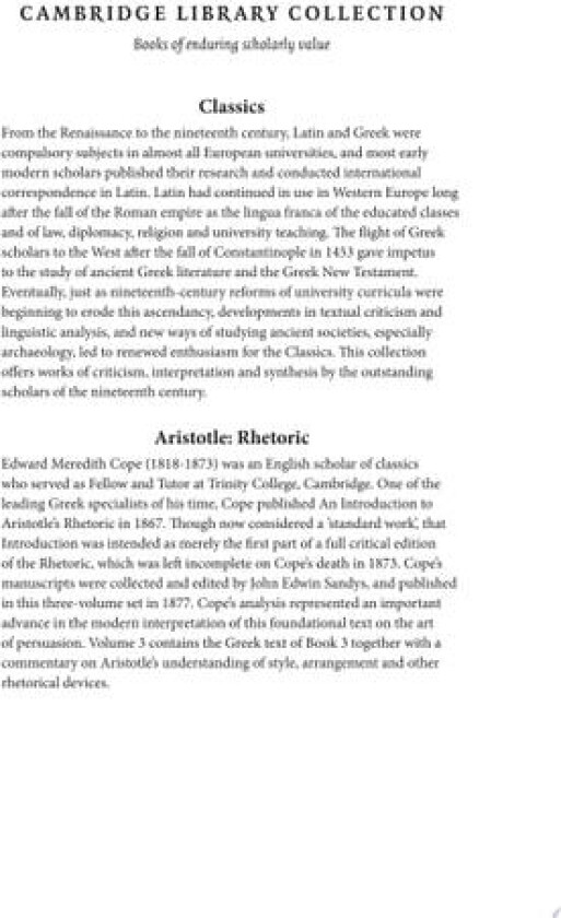Aristotle: Rhetoric (Cambridge Library Collection - Classics) av Edward Meredith Cope, John Edwin Sandys (Paperback)