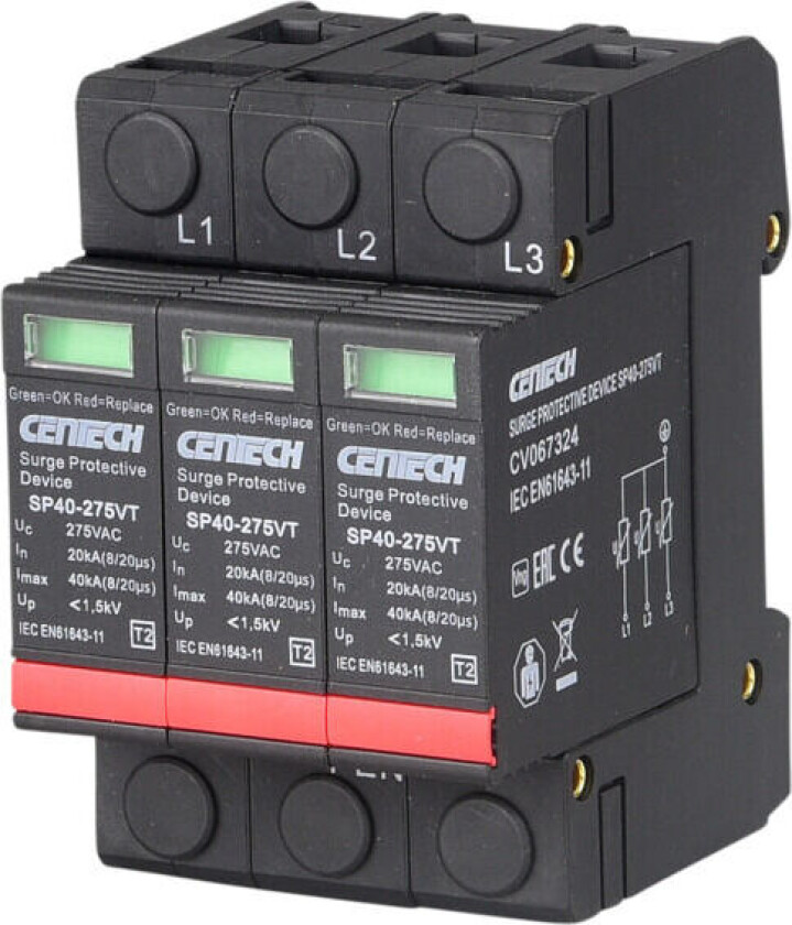 Overspenningsvern 3P type 2 pluggbar 275V - 1601183
