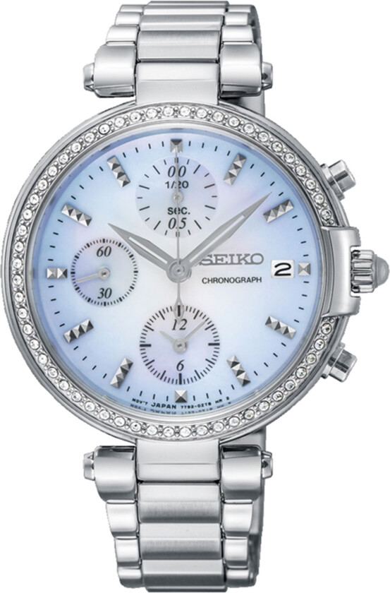 Seiko Chronograph Ladies SNDV39P1 - Kvarts - Sølv - Dameklokker - Rustfritt stål - ledd m/pin - Mineral