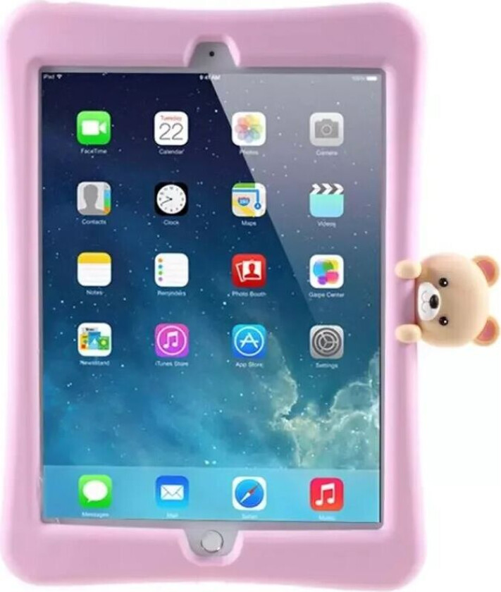 PEPKOO iPad 10.2" (2020 / 2019) Barne Deksel m. Stativ & Bjørn - Lyserosa / Brun
